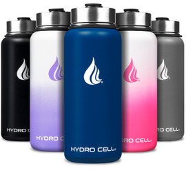 HYDRO CELL Stainless Steel Insulated Water Bottle with Straw - For Cold & Hot Drinks - Metal Vacuum Flask with Screw Cap and Modern Leakproof Sport Thermos for Adults (Navy 32oz)