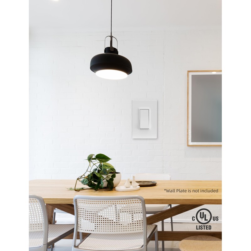 AIDA Matte White Single Pole Decorator Light Switch, 15Amp, 120/277V,