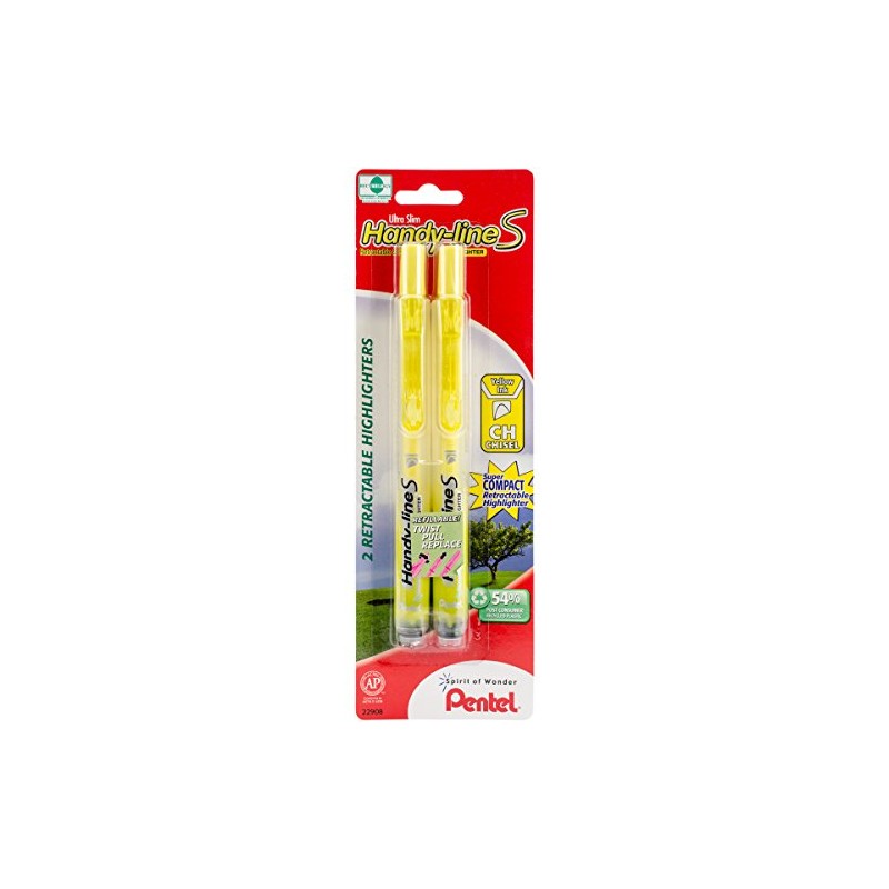 Pentel Handy-line S Retractable Highlighter, Chisel Tip, Yellow Ink, 2/