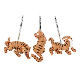 Aldopein Tiger Decorative Shower Curtain Hooks Rings for Summer Tropical Plants Jungle Leaves Shower Curtains Bathroom Decorations Accessories, Metal Rustproof Cute Wild Animals Shower Curtain Hooks