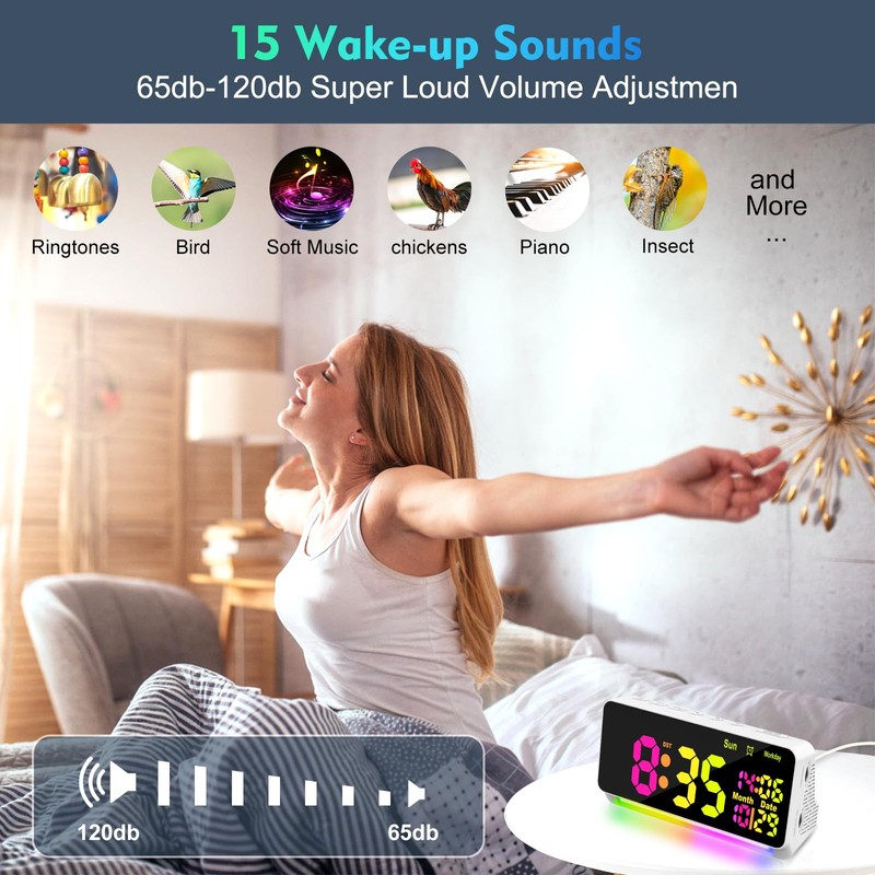 PERSUPER 120db Super Loud Alarm Clock for Heavy Sleepers, Bluetooth