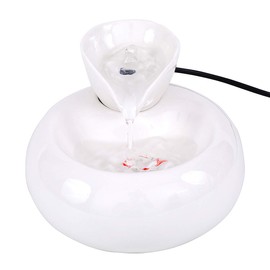 ROSE CREATE Ceramic Cat Drinking Water Fountain, 1.3 Liters Pet Water Fountains for Cats and Dogs, Electric Pet Water Dispenser with Quiet Pump and 5 Replacement Filters - White Leaf Style