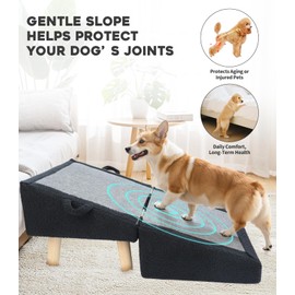 Dog Stairs for Small Dogs and Cats – 2-in-1 Dog Ramp for Couch and Low Bed, 16.5'' Foldable Wooden Pet Ramp, Sturdy Multi-Use Split Ottoman Design, Dark Blue