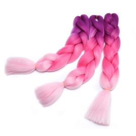SEGO 3PCS/Lot Braiding Hair Extension Crochet Hairpiece Three Tones Synthetic Crochet Twist Hair Ombre Hairpiece Heat Resistant - Purple & Pinkish Red & Pink, 24 Inches