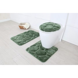 BH Home & Linen Hotel Collection 3 Piece Premium River rock Bath rug set 100% Polyester (Sage)