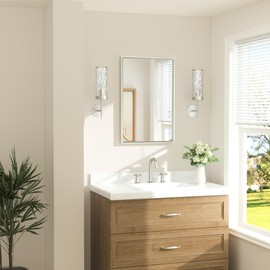 Brushed Nickel Bathroom Mirror 20" x 30" Rectangle Beveled Frame Bathroom Vanity Mirror for Over Sink Brushed Nickel, Tempered Glass, Stronger Frame, Modern Farmhouse Bedroom, Entryway