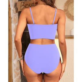 Tempt Me Women Lavender Bandeau Bikini Set Strapless High Waisted Two Piece Swimsuit Longline Bathing Suits L