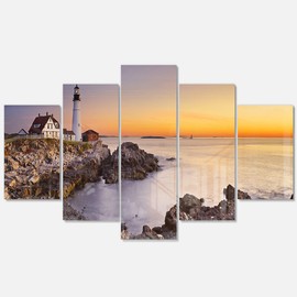 Designart Portland Head Lighthouse Maine-Modern Seascape Glossy Metal Wall Art, 60x32-5 Panels Diamond Shape