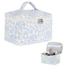 Makeup Bag for Women, Wide-open Easy to Take, Convenient to Carry, Toiletry Cosmetic Skincare, Quilted Travel Pouch Case, Purse Organizer Large