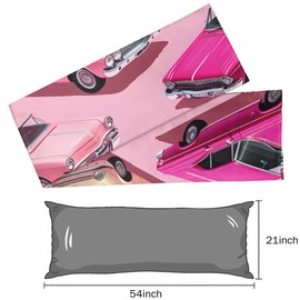 YLYNIU Satin Body Pillow Case with Zipper 21x54 inch, Decorative Throw Pillows Covers for Car, Room Throw Pillow Cases, Soft Breathable Pillowcases for Hair and Skin (Small Pink Cars)