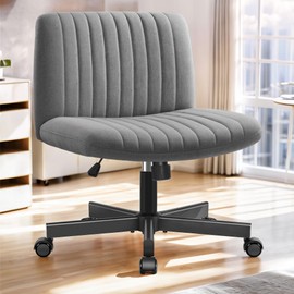 Brick Attic Criss Cross Office Chair - Wide Seat Cross Legged Desk Chair with Wheels - Adjustable Height Armless Office Chair - Comfy Fabric Vanity Chair for Home Office Study Makeup - Darkgray