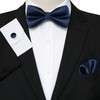 RBOCOTT Navy Blue Bow Tie Silk Bowtie and Pocket Square