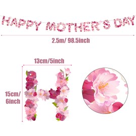 BETESSIN Mother's Day Decoration - Happy Mother's Day - Garland in Flower Style - Hanging Decoration for Mum for Mother's Day