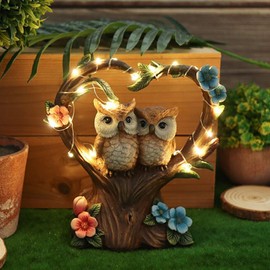 HIAME Garden Decoration Figures Solar Rust Garden Decoration, Garden Figures Illuminated Love Heart Bird Sculpture Ornaments for Outdoors, Resin Sculpture Animal Statues with Solar Light (B)