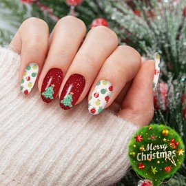 winthrop 12 Sheets Christmas Nail Wraps Full Stickers Nail Polish Strips, DIY Self-Adhesive Nail Art Glitter Decals Santa Claus Xmas Tree Reindeer Snow Party Decor with 2 Pcs Nail Files (168 Pieces)