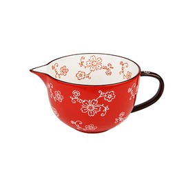 Gaolinci Cherry Blossom Pattern Kitchen Ceramic Mixing Bowl, 0.5 Quart Large Bowl, with Pouring Spout and Handle