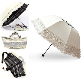 WANLIAN Folding umbrella Travel Umbrella Folding UV Resistance Princess Lace Parasol Umbrella Sun Umbrella For Women Girls sunshades with lace decoration (white 01)