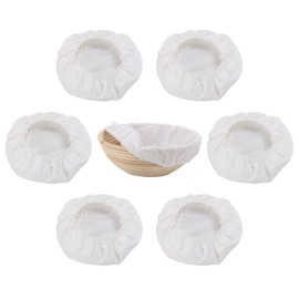 6pcs White Rattan Banneton Bread Proofing Basket Linen Liner Cloth Cover Fit 8" 9" 10" Round Banneton Proving Basket (Round Size)