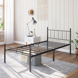 Kinshionroyal 14 Inch Twin Size Bed Frame No Box Spring Needed,Metal Platform with Headboard and Footboard,Heavy Duty Slats Support Easy Assemble Noise Free(Black)