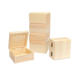 6 Pack Unfinished Wood Box Crafts Wooden Square Box with Magnetic Hinged Lid (3.5 x 3.5 x 1.9 in)