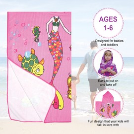 Innerest Kids Beach Towel Poncho for Toddlers - Hooded Towel for Beach Pool Poncho Wrap Bathrobe (A: Mermaid #1, 24" x 48")