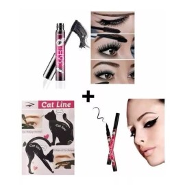 Heag Feg Paquete Rimel 36h + Delineador Plumón + Plantilla De Gato