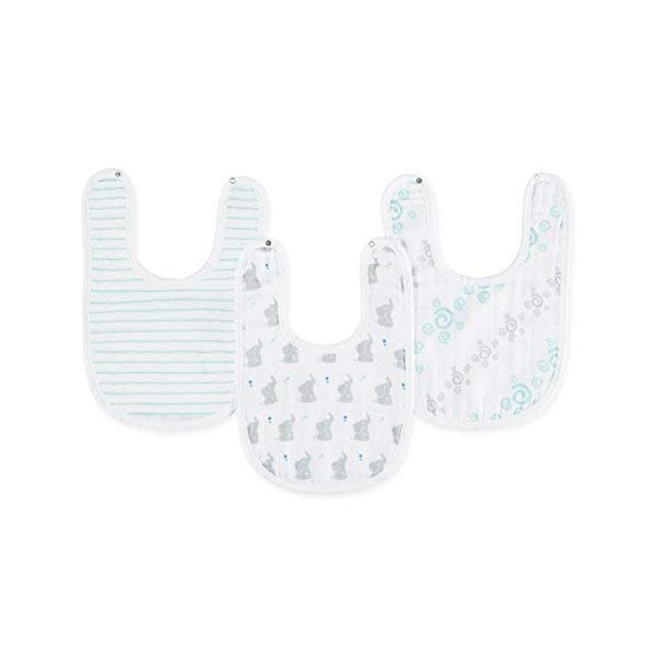 aden + anais Essentials Snap Baby Bib, 100% Cotton Muslin, 3 Layer Burp Cloth, Super Soft & Absorbent for Infants, Newborns and Toddlers, Adjustable with Snaps, 3 Pack, Baby Star