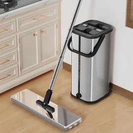 SWIFTIRON Premium Stainless Steel Microfiber Flat Mop for Floor Cleaning - 360° Pivot Head, Lightweight, Washable Pads - Includes 4 Reusable Absorbent Mop Pads (Silver)