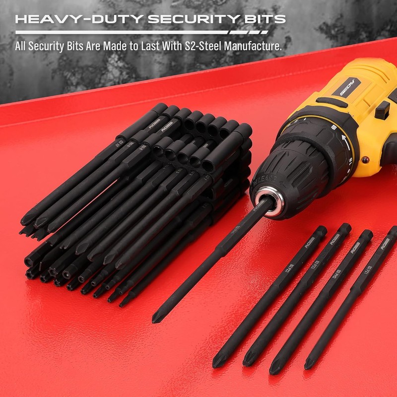 Extra Long Security Bit Set: 32-Piece S2 Steel Screwdriver Drill