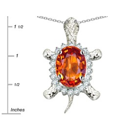 Star K Good Luck Turtle Pendant Necklace with Oval 12x10mm Simulated Mexican Fire Opal Sterling Silver