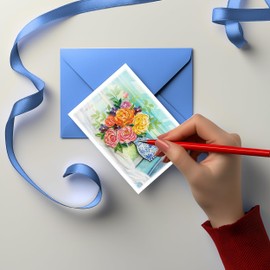 MeeSunnie Violet and Peony Paradise Card, Quilling Cards for All Occasions, Birthday, Mothers Day, Anniversary, Watercolor Classy Card for Women, Mom