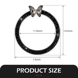 Ferianl Bling Car Crystal Rhinestone Ring Emblem Sticker, Girly Butterfly Diamond Engine Start Button Cover, Push to Start Button, Key Ignition Starter & Knob Ring, Car Accessories for Women (Black)