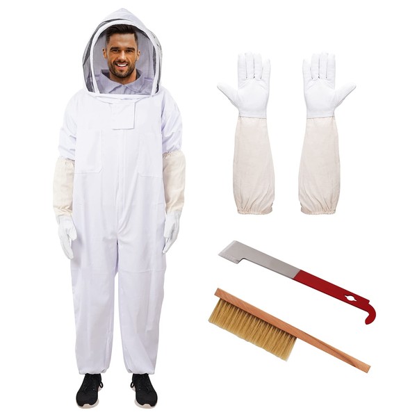 Bee Suit with Glove and Bee Hive Tool,Beekeeper Suit,Beekeeping Smock Protective Suit, with Veil and Pants Total Protection for Backyard & Beginner (XXL)