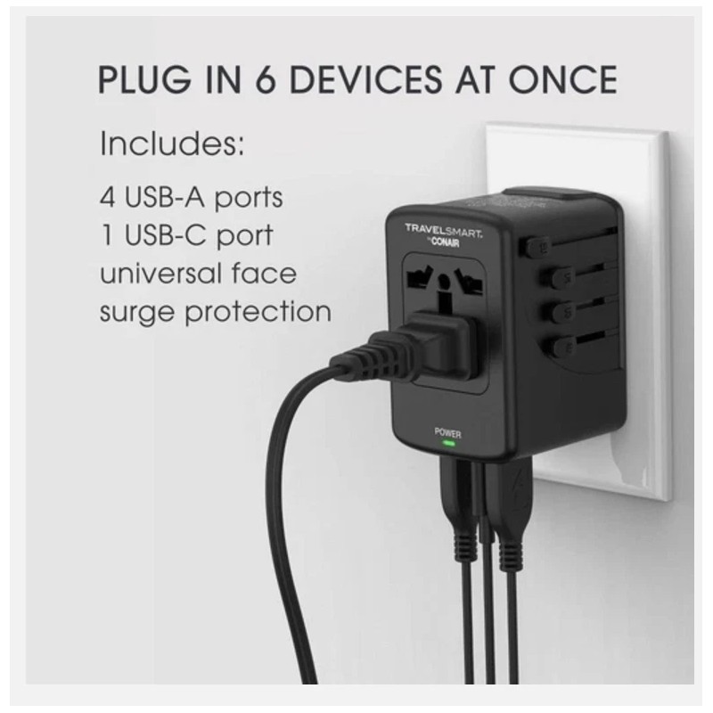 Conair Travel Smart Quick Charge All-in-One Adapter 4 USB-A ports