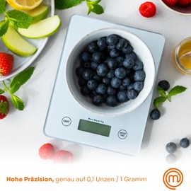 MasterChef Digital Kitchen Scales, Scales for Cooking and Baking, Small Kitchen Scale for Grams & Ounces (5 kg Limit), Touch Operation & Automatic Shut-Off, Tempered Safety Glass, Silver