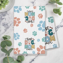 COWEB Dog Mom Gifts Kitchen Towels, Dog Lovers Owners Gifts for Women, Colorful Dogs Paws Hand Towels for Bathroom, 16x24 Inches