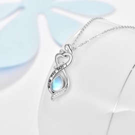 KINGWHYTE Mother and Child Necklace 925 Sterling Silver Infinity Necklace Moonstone Pendant Necklace Jewellery Gifts for Women Ladies Girls Mum Daughter, Sterling Silver, Moonstone