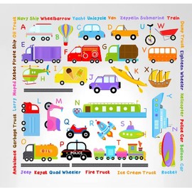 Transportation Alphabet Peel and Stick Wall Nursery Kids Educational Decals Stickers 80 Decals Total #3004 (Vinyl Peel and Stick)
