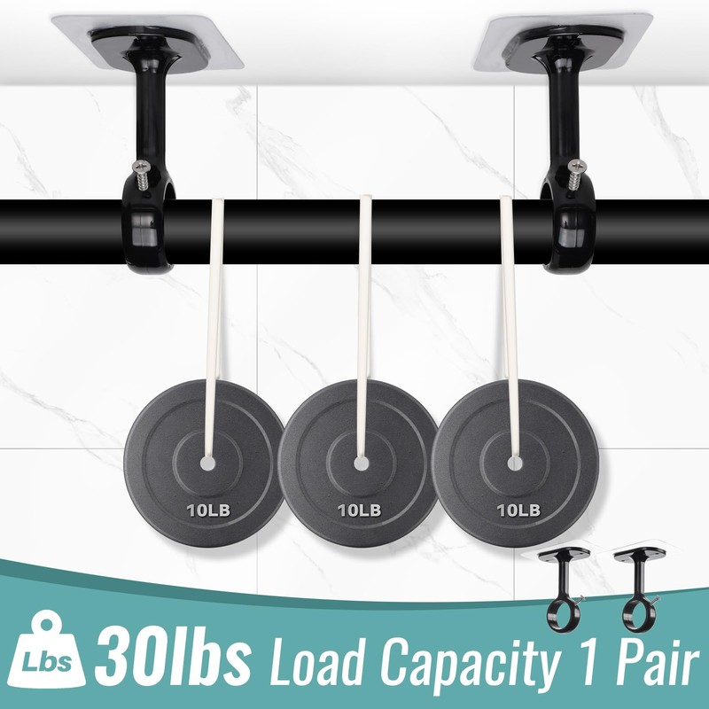 6-Pack No Drill Ceiling Curtain Rod Brackets Holder, Adhesive No