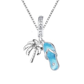 OutstandLong Holiday Summer Beach Necklace Flip Flop Sliper Palm Tree Necklace Pendant for Women Mom