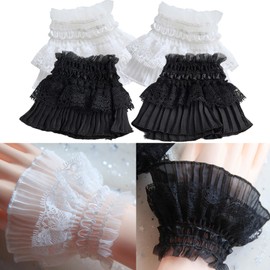 RUSTAMM Lolita Lace Gloves Hand Sleeve Cuff Fingerless Elastic Manicure Photo Decorative for Women Bridal Wedding Party Accessories (Black White, s)