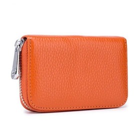 Songhe Credit Card Case, Card Slots, Anti-Skimming, Large Capacity, Genuine Leather Coin Case, Men's, Women's, Thin, Mini Wallet (Orange)