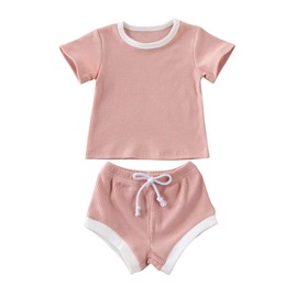 Toddler Newborn Kids Baby Girls Romper Ruffle Button Linen Shirt Tops Shorts Pants Summer Outfit Clothes Solid Color (Pink Shorts, 6-12 Months)