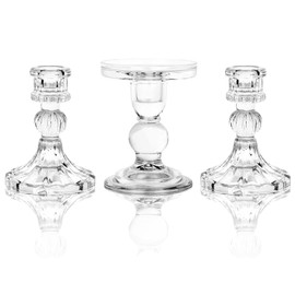 Unity Candle Holder - Glass Candle Holder for Pillar Candle and Taper Candle, Clear Unity Candle Holder Set of 3, Decorative Candlestick Holder Glass Candle Stand for Wedding Table Centerpiece Dinning
