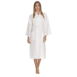 Waffle Robe for Women by BOCA TERRY, Waffle Knit Robe, Long Cotton Kimono Hotel Bathrobe, White 4X (XXXXL)