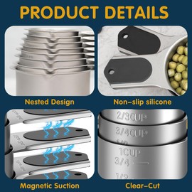 Minteem Magnetic Measuring Cups Set of 8, Stainless Steel Nesting Measuring Cups with Easy to Read Markings, Kitchen Gadgets for Cooking & Baking