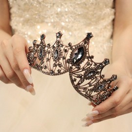 Rannyrena Rhinestone Crystal Tiara Crown for Women Silver Bridal Wedding Headband Elegant Princess Hair Accessories for Birthday Prom Quinceanera (Dark copper-grey, Standard)