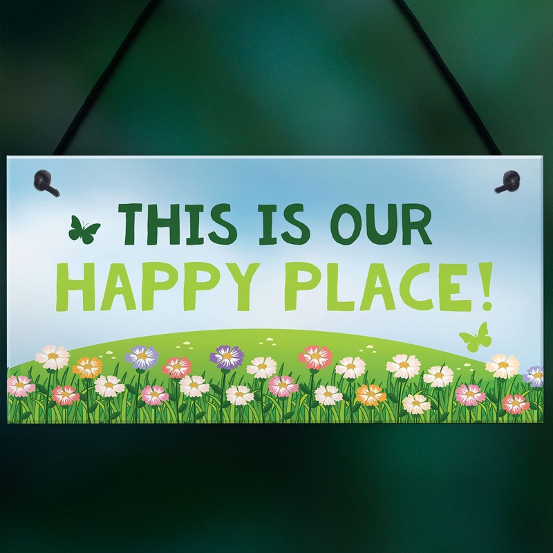 RED OCEAN Novelty Garden Signs OUR HAPPY PLACE Summerhouse Signs
