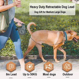 Retractable Dog Leash - Dotolog 26ft Extendable Lead, Tangle-Free Pet Retractable Lead with One-Touch Lock, 8m Dog lead for Medium Large Dogs up to 50kg, Dogs Gift Leash (Gyay/Black, 8m)