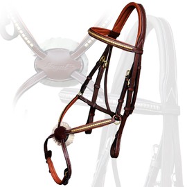 Exion Premium English Leather Figure 8 Bridle with Silver Clincher Noseband & Browband | Soft Padded Anatomical Crown Piece | Rubber Reins & Brass Buckles | Adjustable Fit | Jumping, Hunter, Eventing